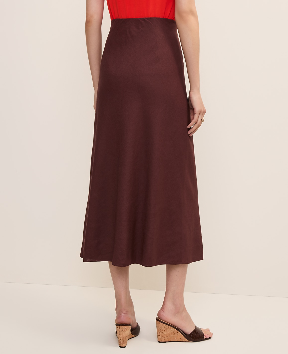 Linen Blend Bias Midi Slip Skirt