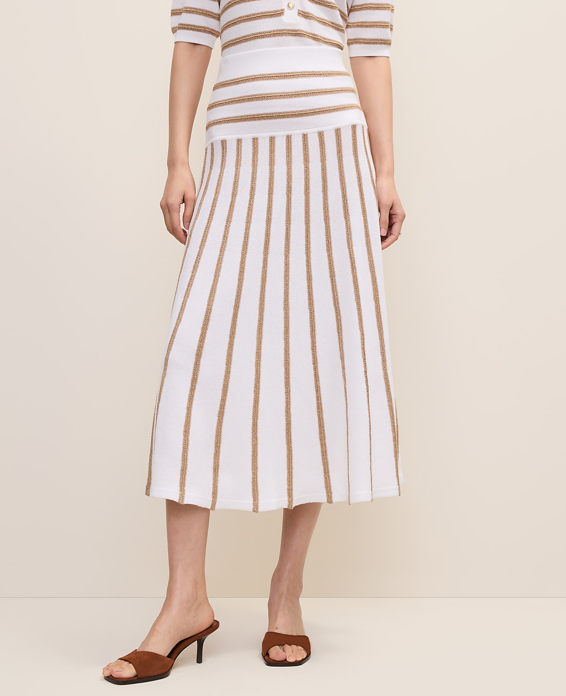 Striped A-Line Sweater Midi Skirt