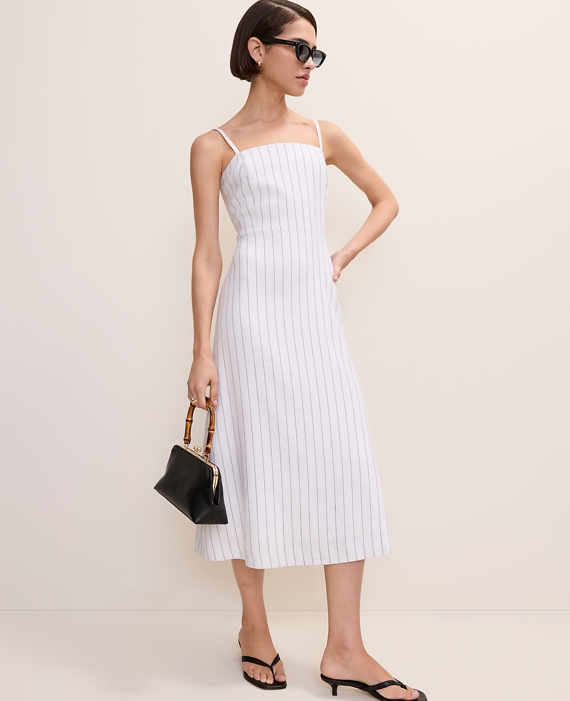 The Petite Pinstripe Midi Dress in Linen Blend