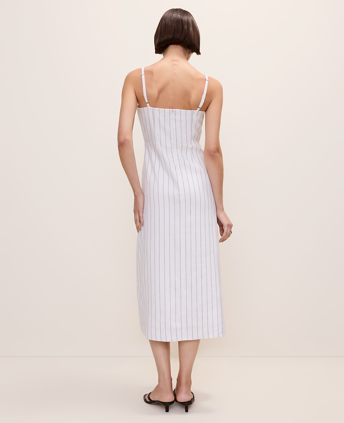 The Petite Pinstripe Midi Dress in Linen Blend