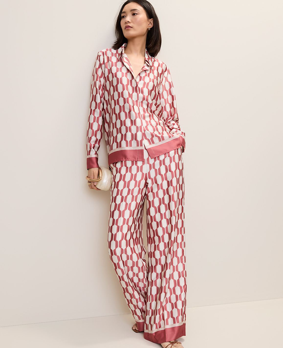 Petite Geo Satin Modern Shirt