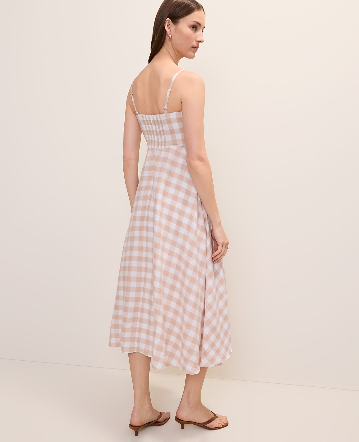 Petite Gingham Midi Dress in Linen Blend