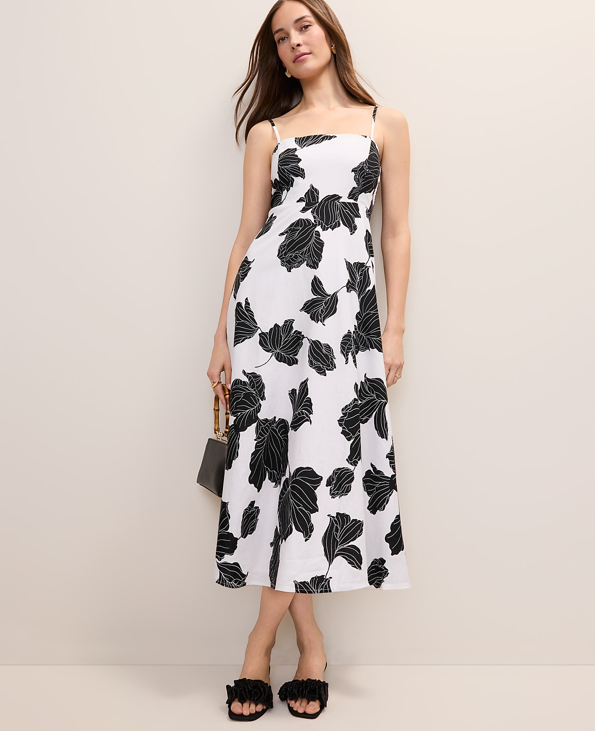 Petite Floral Midi Dress in Linen Blend