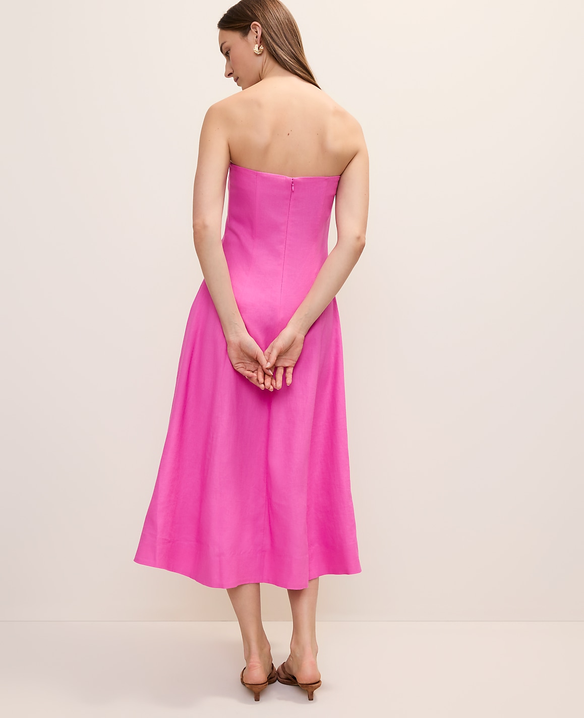 Strapless Midi Dress in Linen Blend