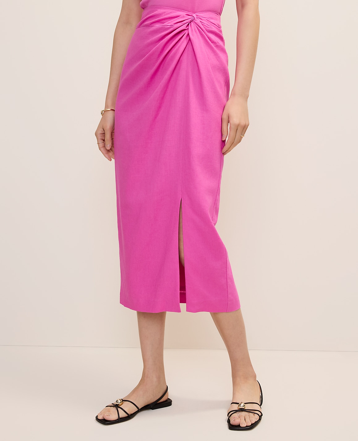 Petite Knotted Pencil Skirt in Linen Blend