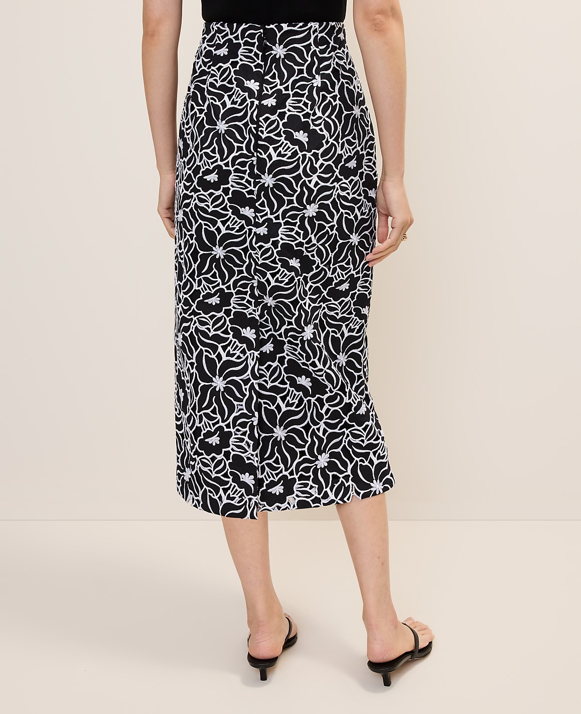 Petite Embroidered Column Midi Skirt