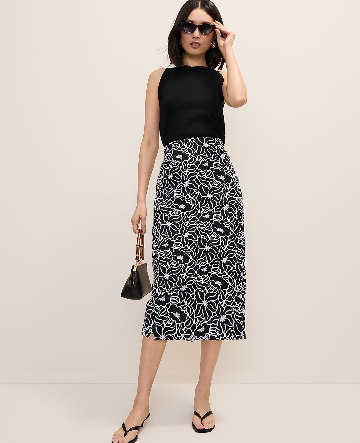 Petite Embroidered Column Midi Skirt