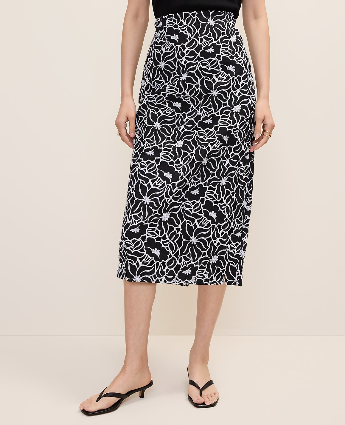 Petite Embroidered Column Midi Skirt