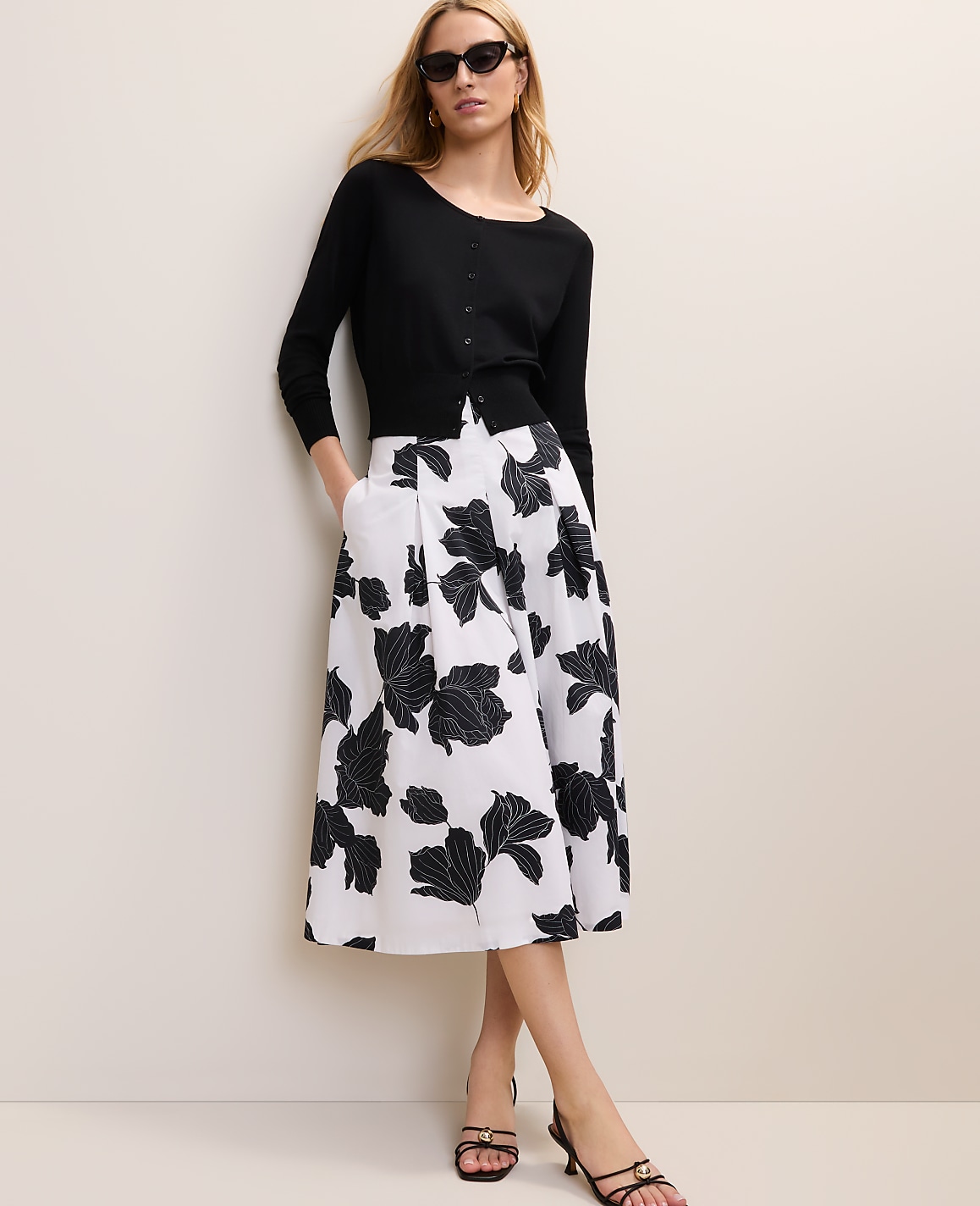 Petite Floral Pleated Midi Skirt