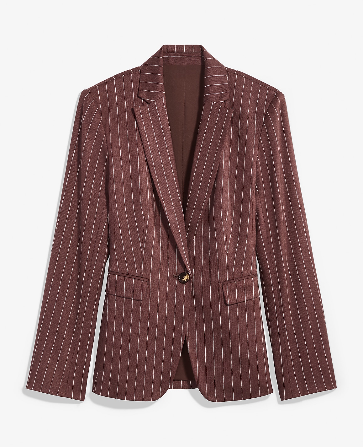 The Petite Pinstripe Long One Button Blazer in Linen Blend