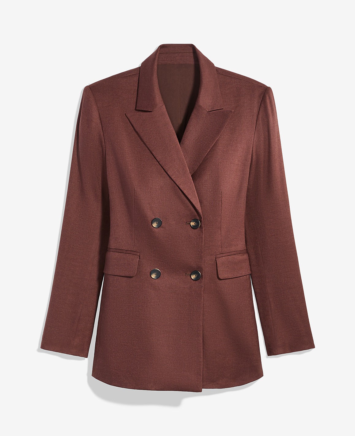 The Petite Fitted Long Double Breasted Blazer in Linen Blend