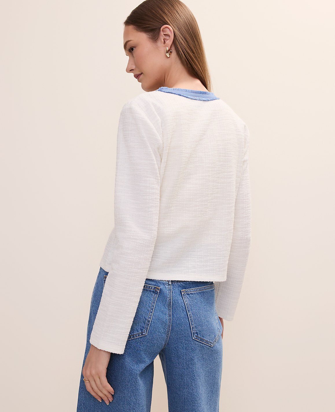 Fringe Trim Cropped Tweed Jacket