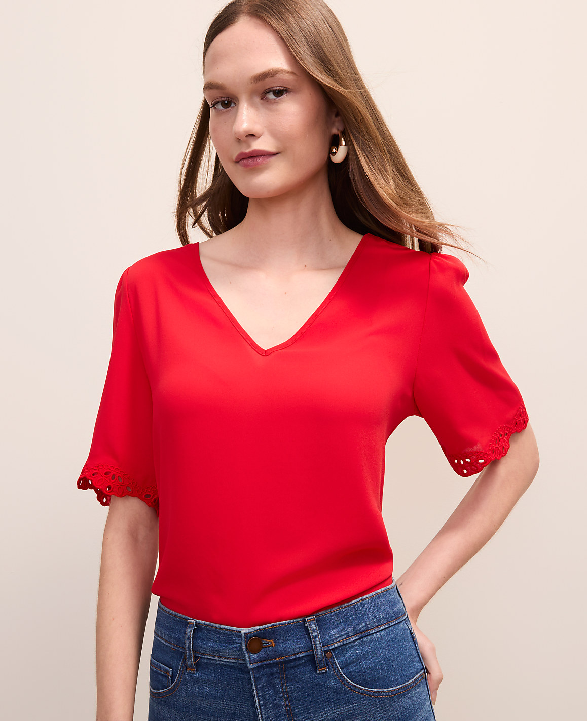 Embroidered Mixed Media Top