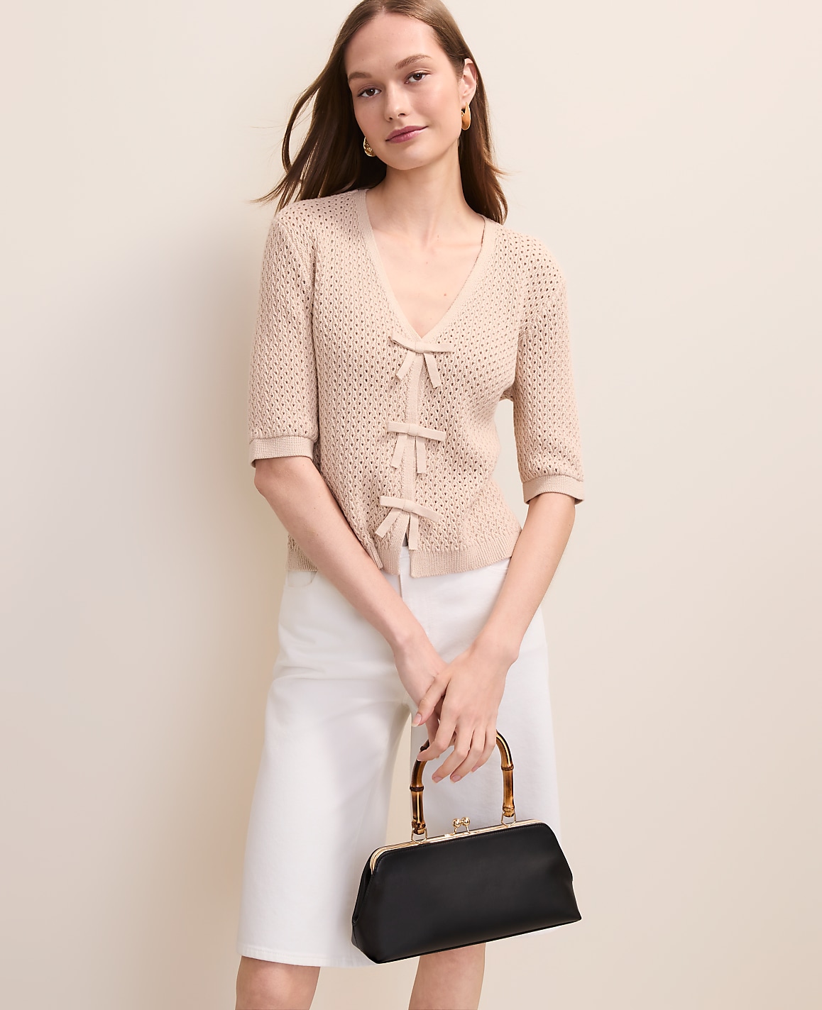 Textured Stitch Bow Cardigan