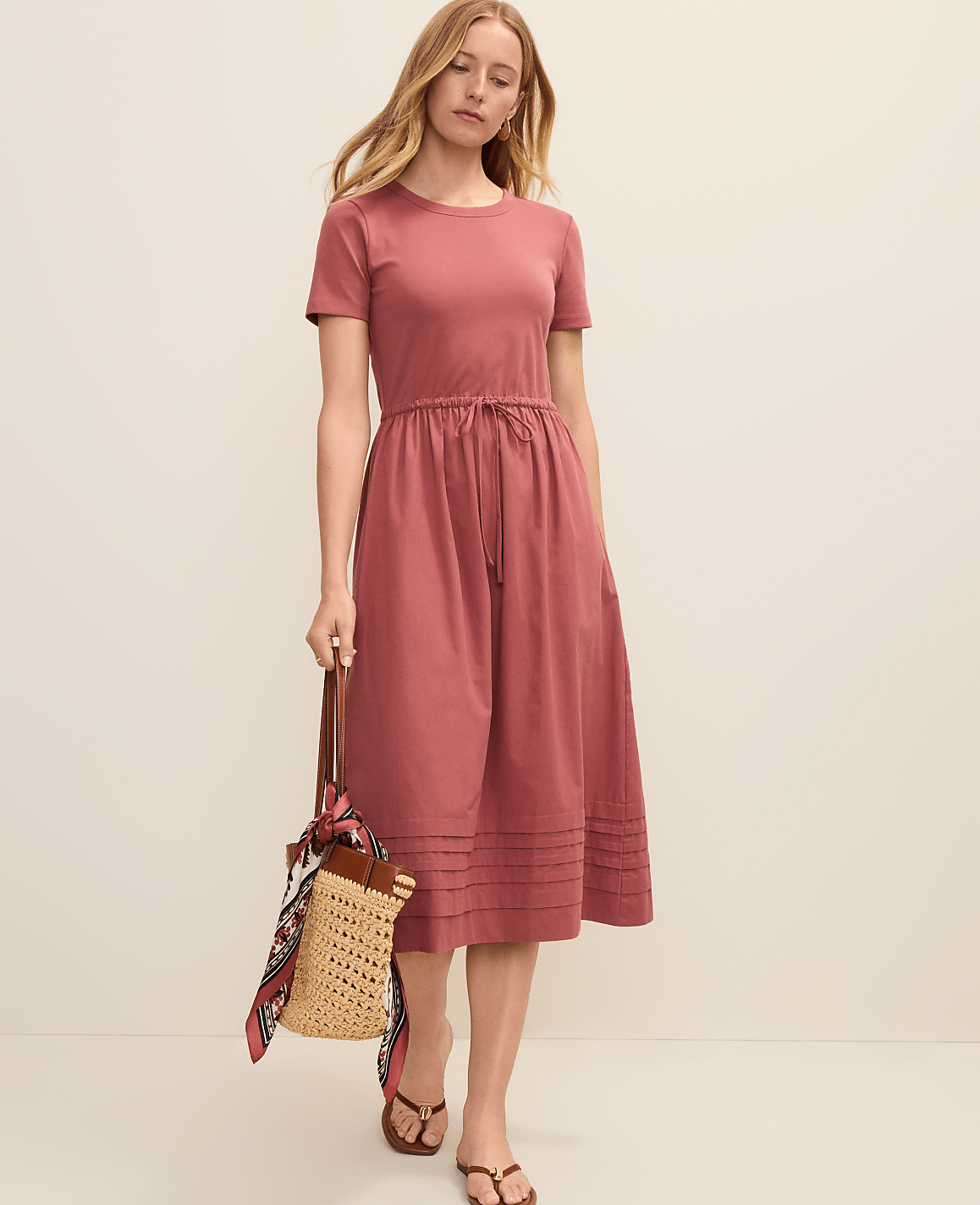 Petite Weekend Mixed Media Crew Neck Midi Dress