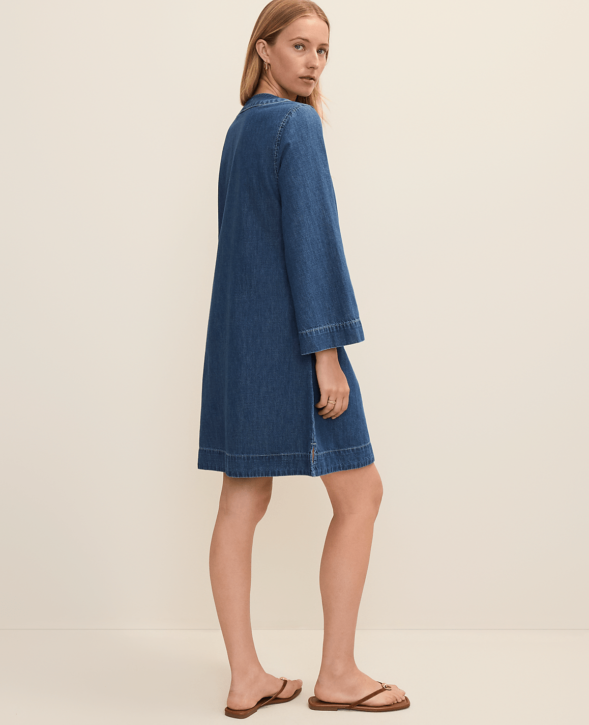 Petite Weekend Split Collar Denim Shift Dress