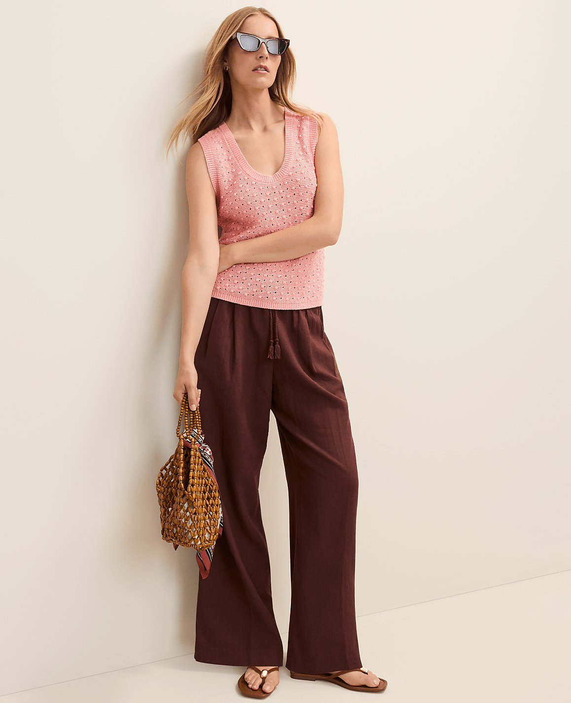 Petite Weekend Easy Fit Wide-Leg Pant in Linen Blend