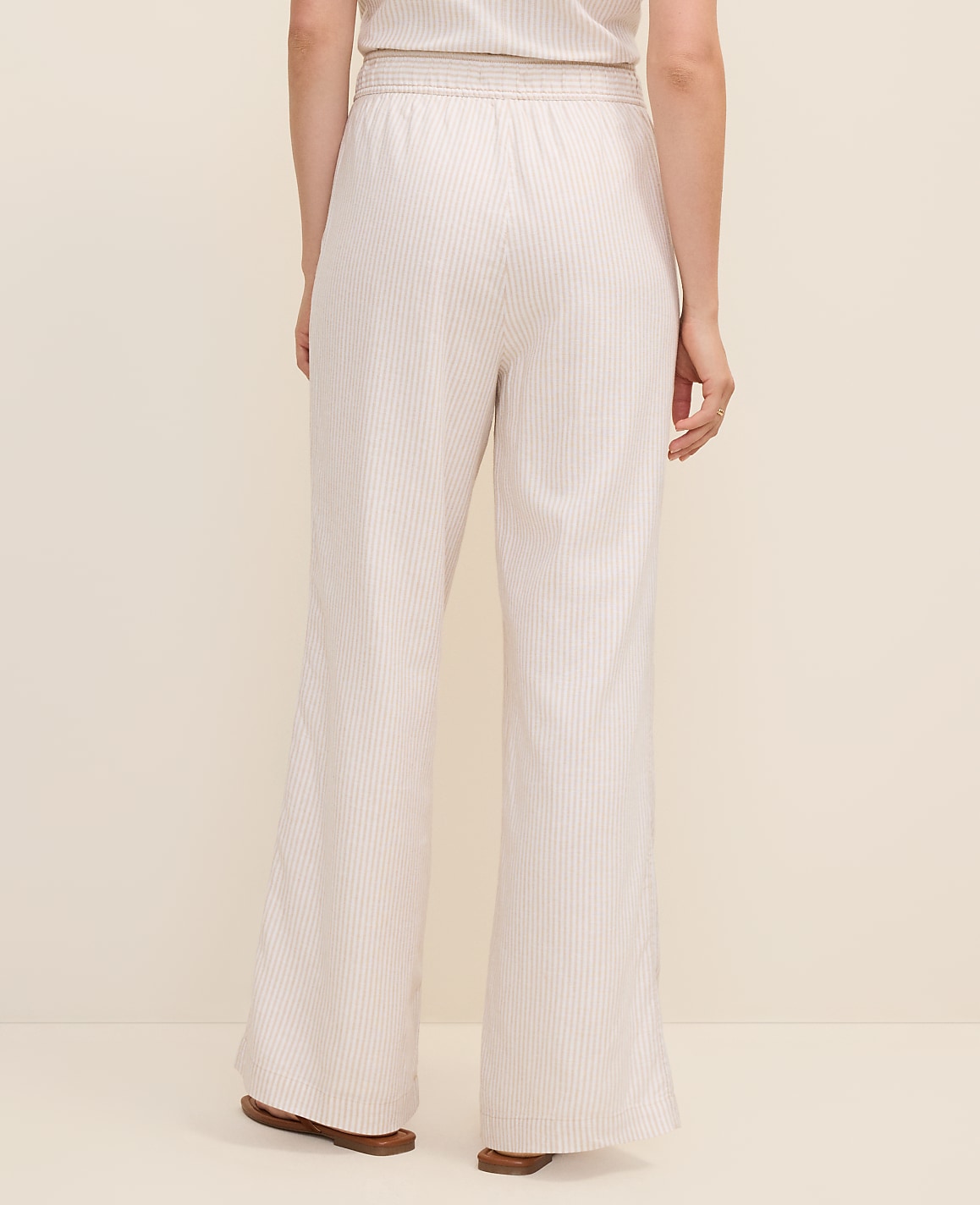 Petite Weekend Striped Easy Fit Wide-Leg Pant in Linen Blend