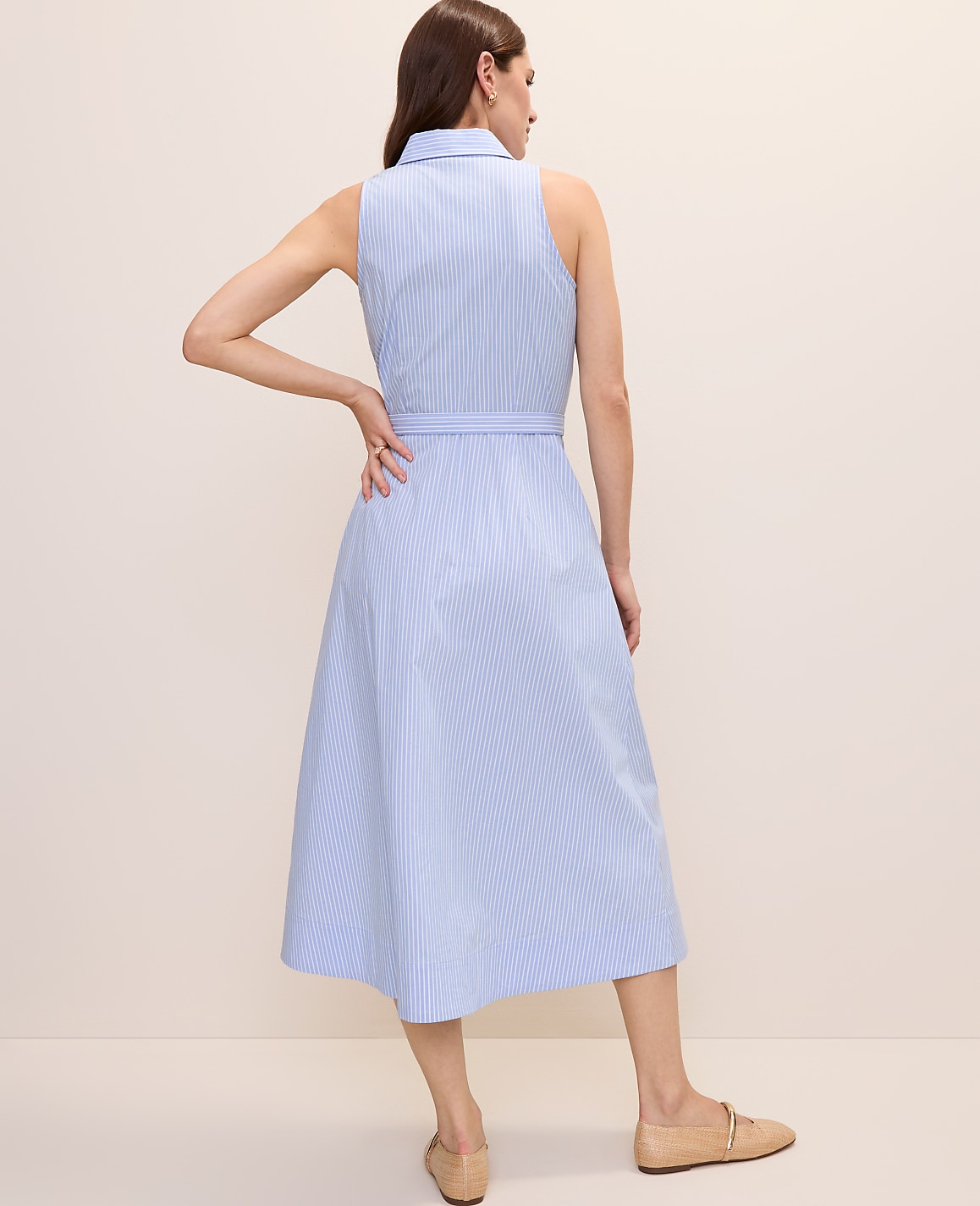 Petite Striped Collared Halter Midi Dress
