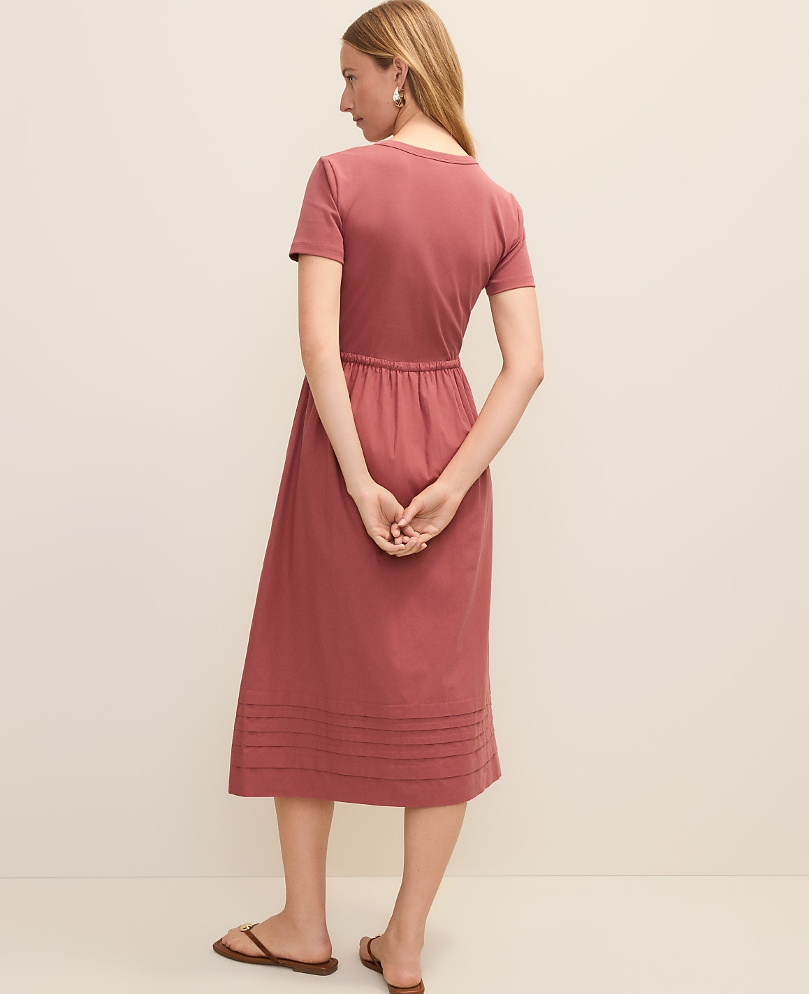 Petite Weekend Mixed Media Crew Neck Midi Dress