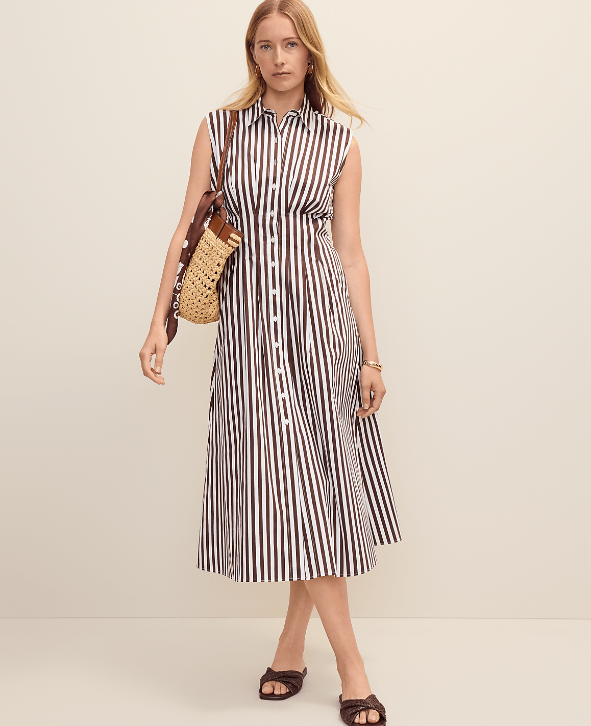 Petite Weekend Striped Pleated Midi Shirtdress