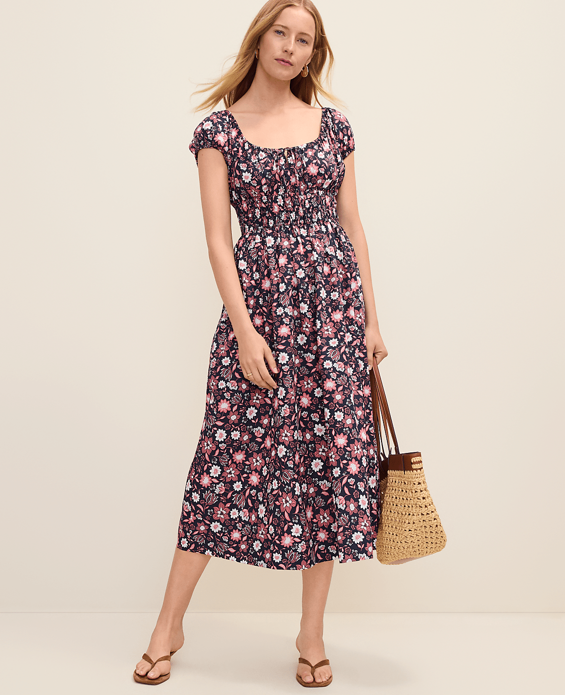 Petite Weekend Floral Smocked Midi Dress