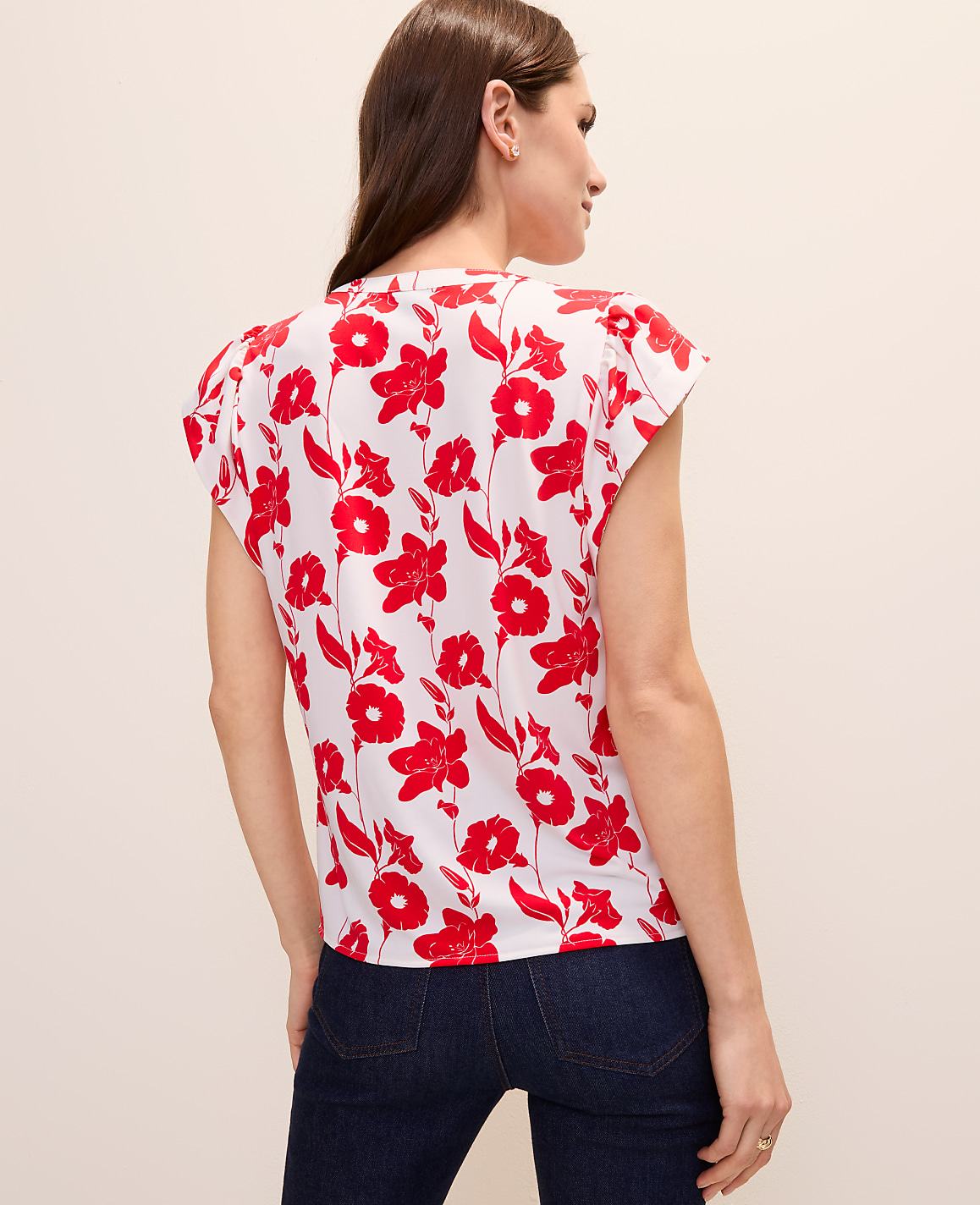 Petite Mixed Media Floral Flutter Sleeve Top