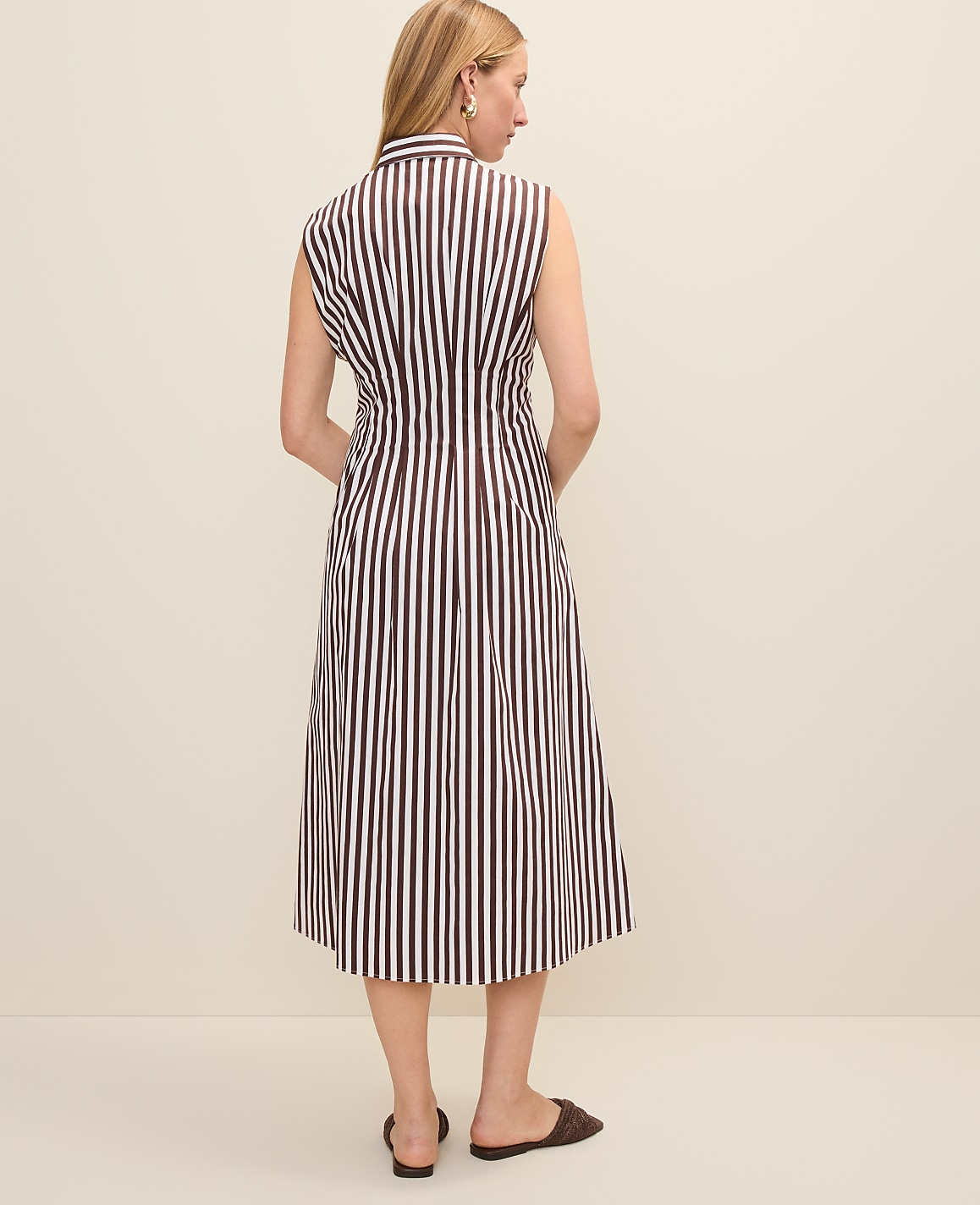 Petite Weekend Striped Pleated Midi Shirtdress