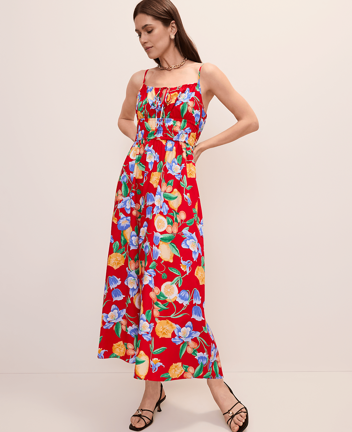Petite Floral Gathered Maxi Dress