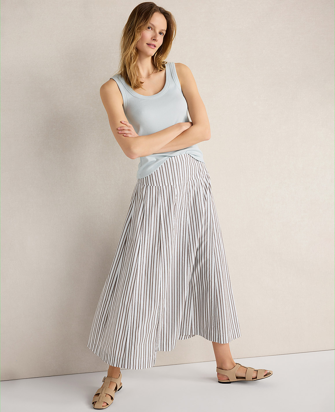 Haven Well Within Organic Cotton Poplin Stripe Drop Waist Skirt
