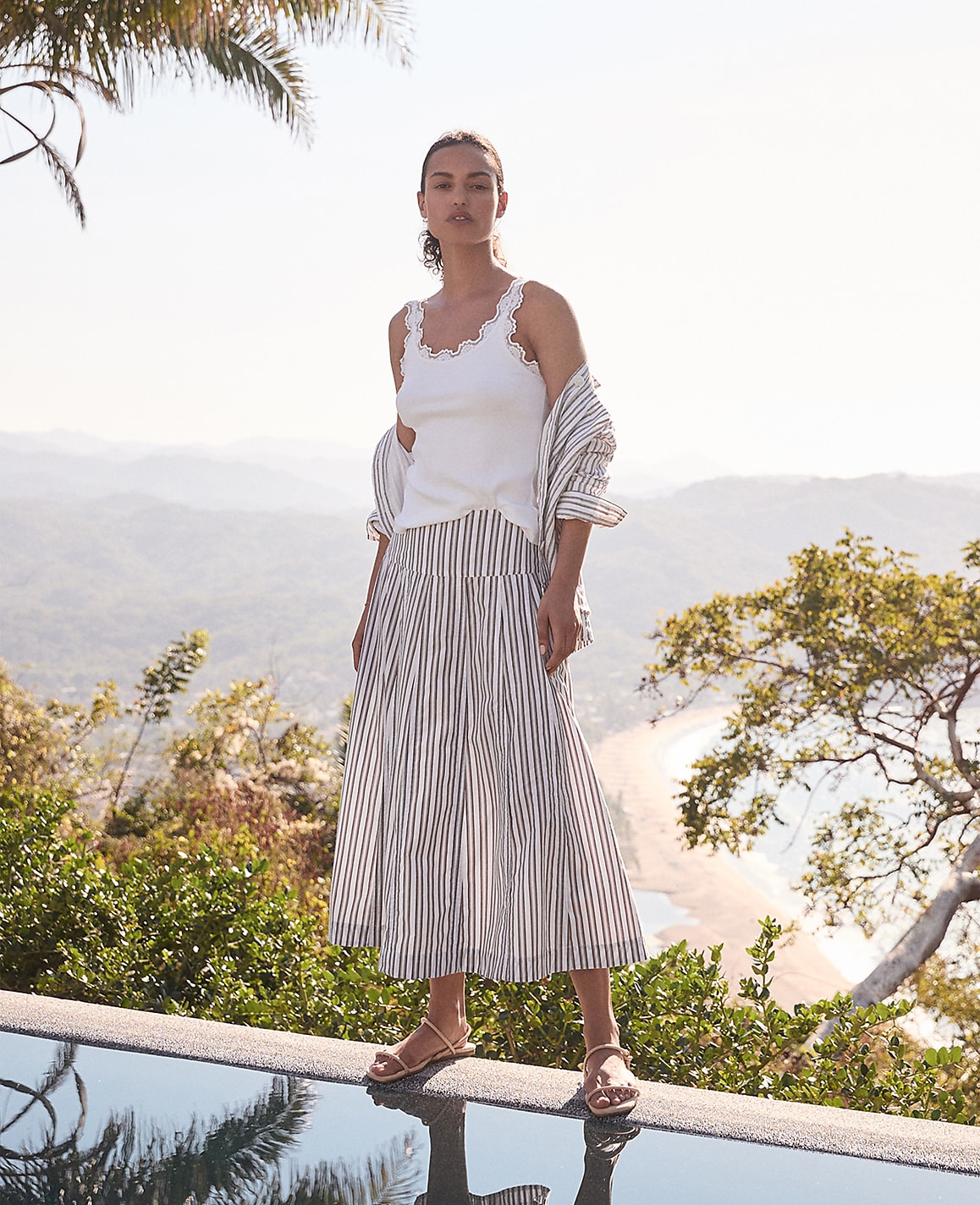 Haven Well Within Organic Cotton Poplin Stripe Drop Waist Skirt