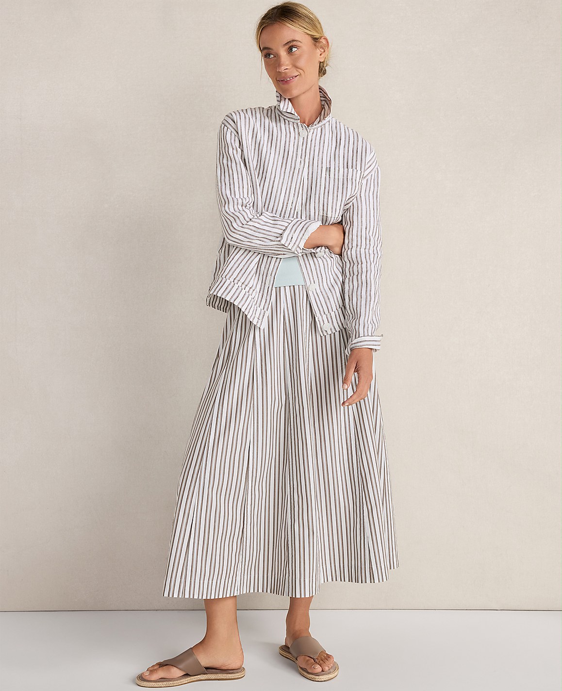 Haven Well Within Organic Cotton Poplin Stripe Drop Waist Skirt