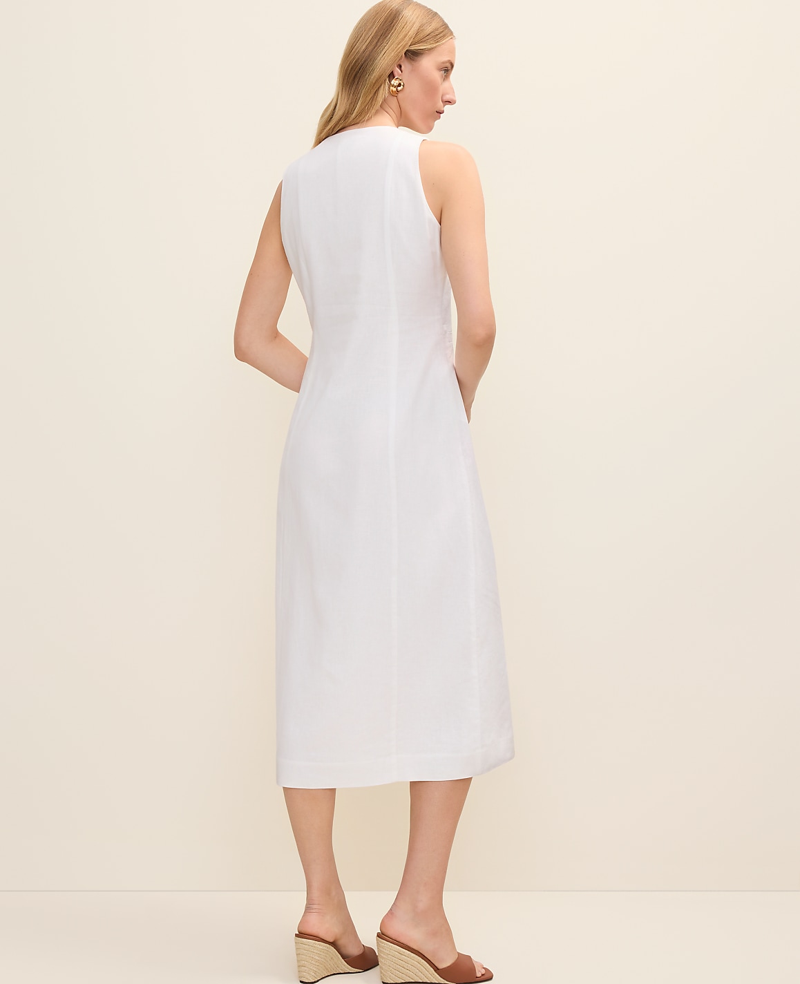 Petite Button Midi Dress in Linen Blend