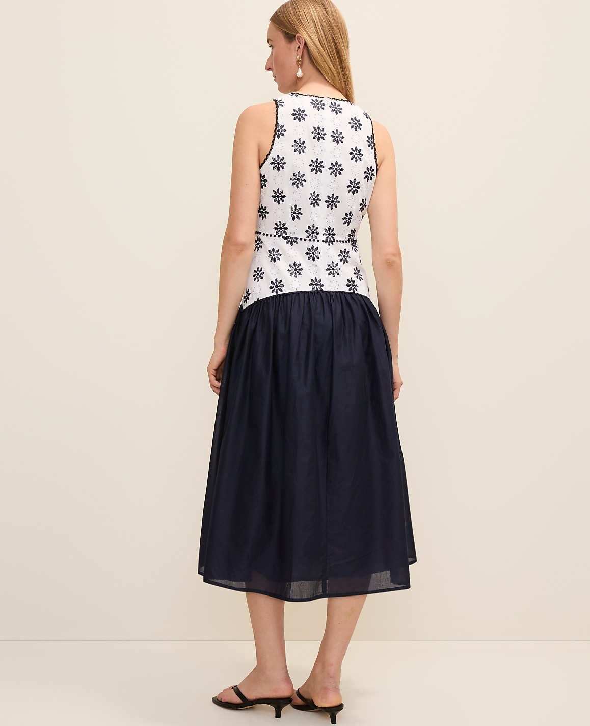 Petite Eyelet Crew Neck Midi Dress