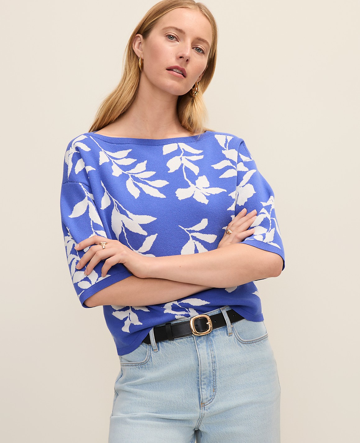 Floral Jacquard Boatneck Sweater