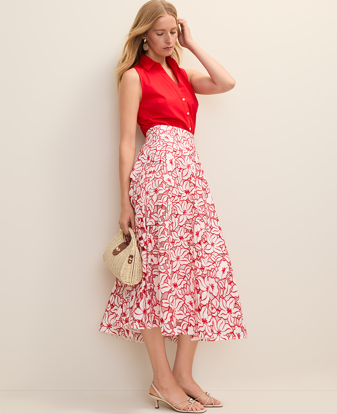 Eyelet Full Midi Skirt