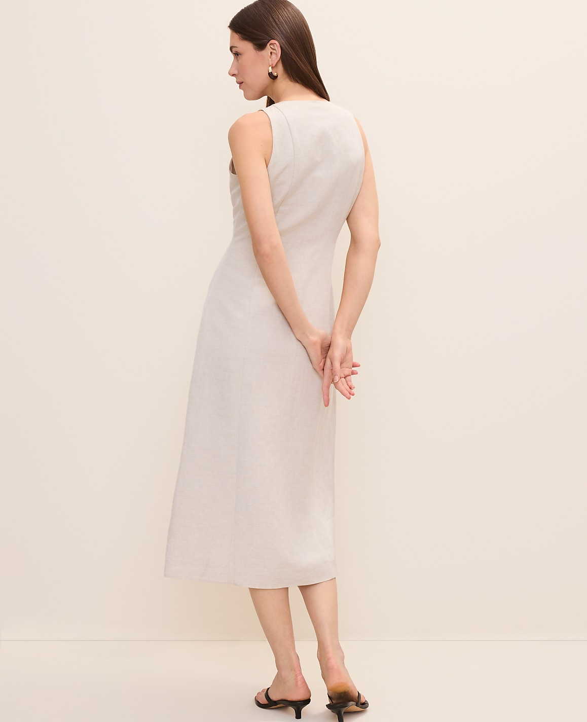 Petite Button Midi Dress in Linen Blend