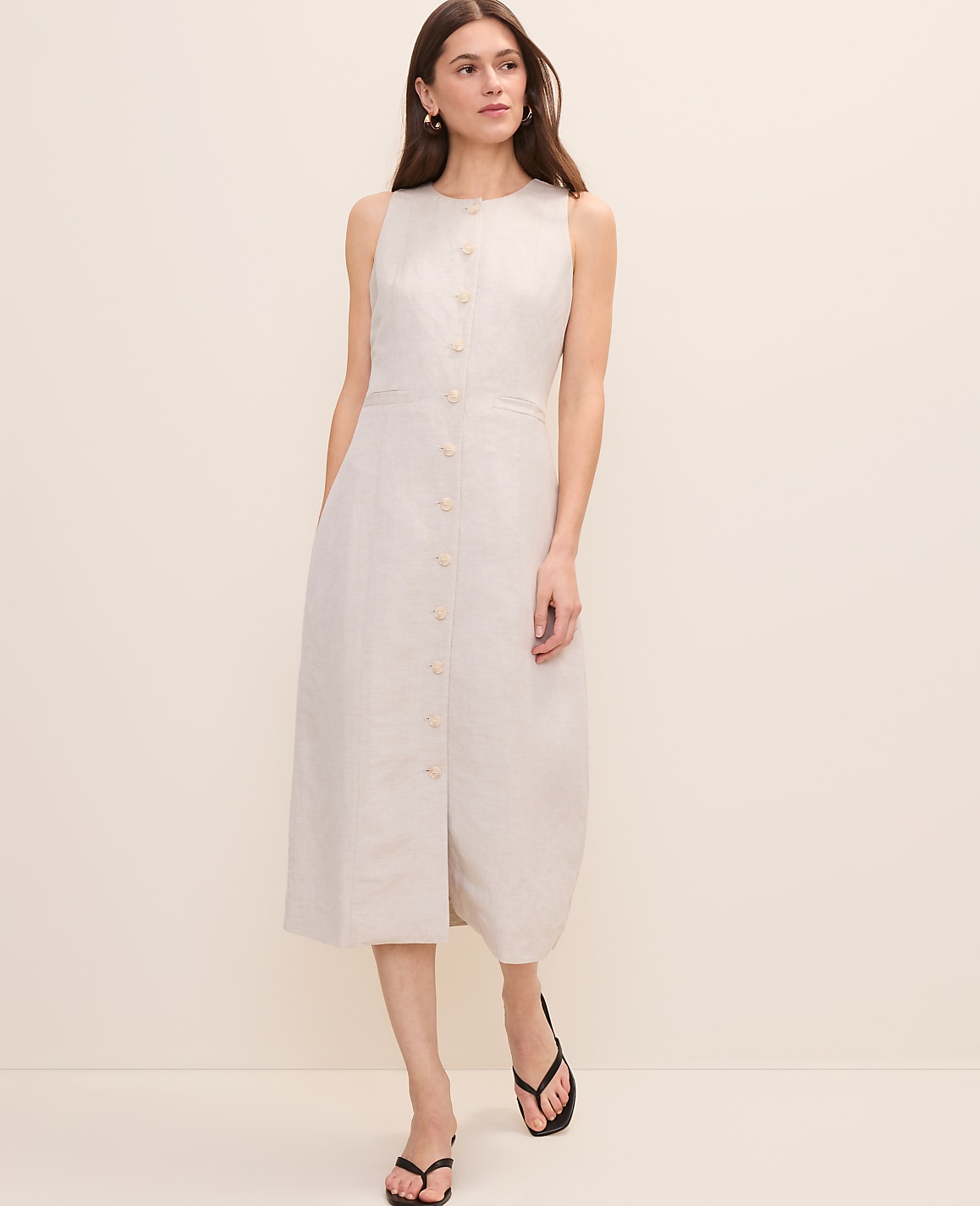 Button Midi Dress in Linen Blend