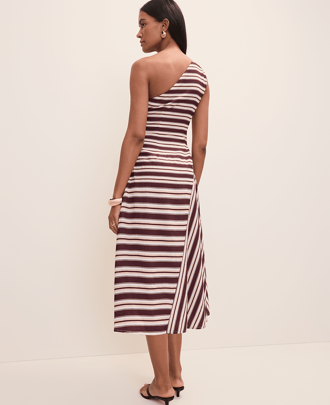 Petite Weekend Striped One-Shoulder Midi Dress