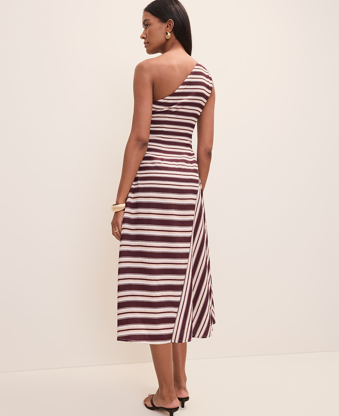 Weekend Striped One-Shoulder Midi Dress