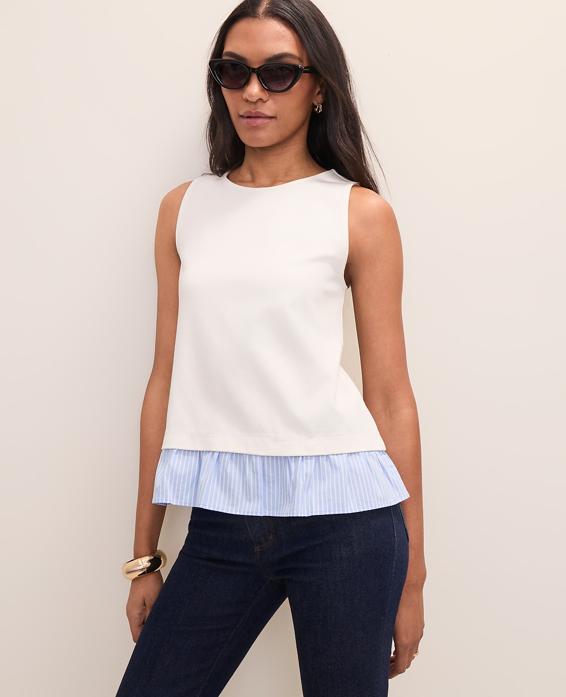 Petite Weekend Layered Mixed Media Tank