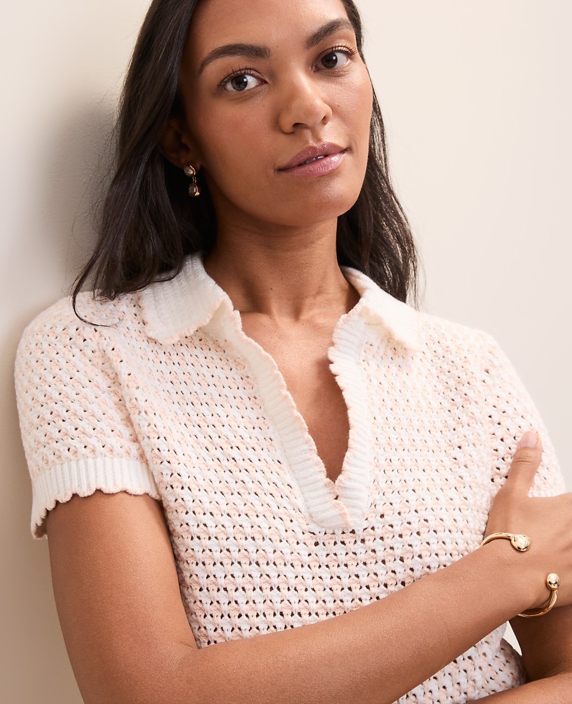 Petite Weekend Texture Stitch Polo Sweater