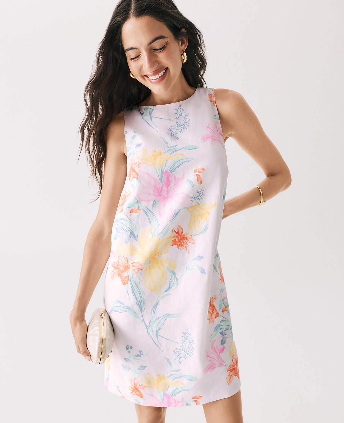 Floral Shift Dress in Linen Blend