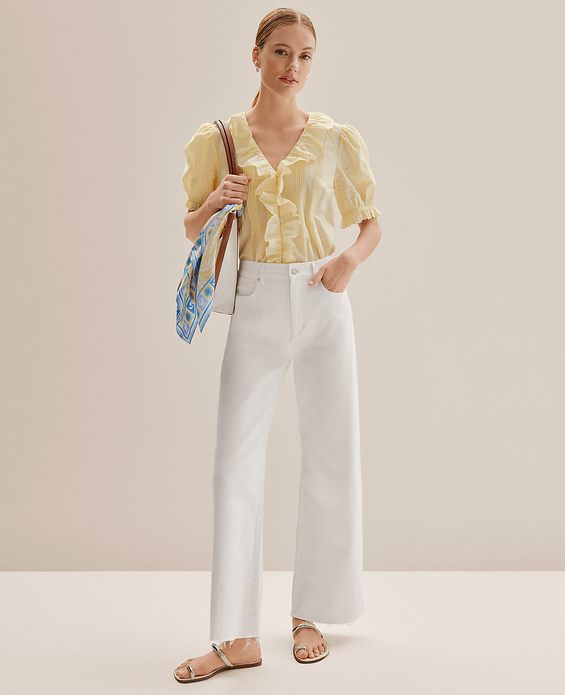 Petite Weekend Eyelet Ruffle Trim Blouse