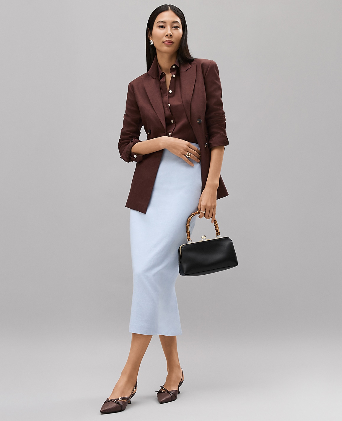 The Petite Clean Midi Skirt in Linen Blend