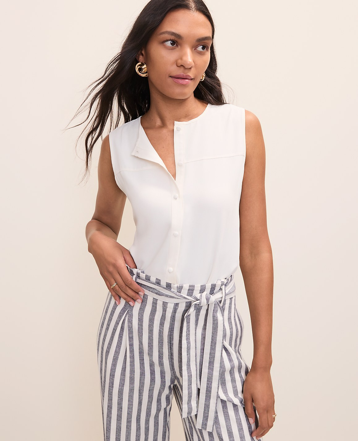 Petite Mixed Media Button Down Top