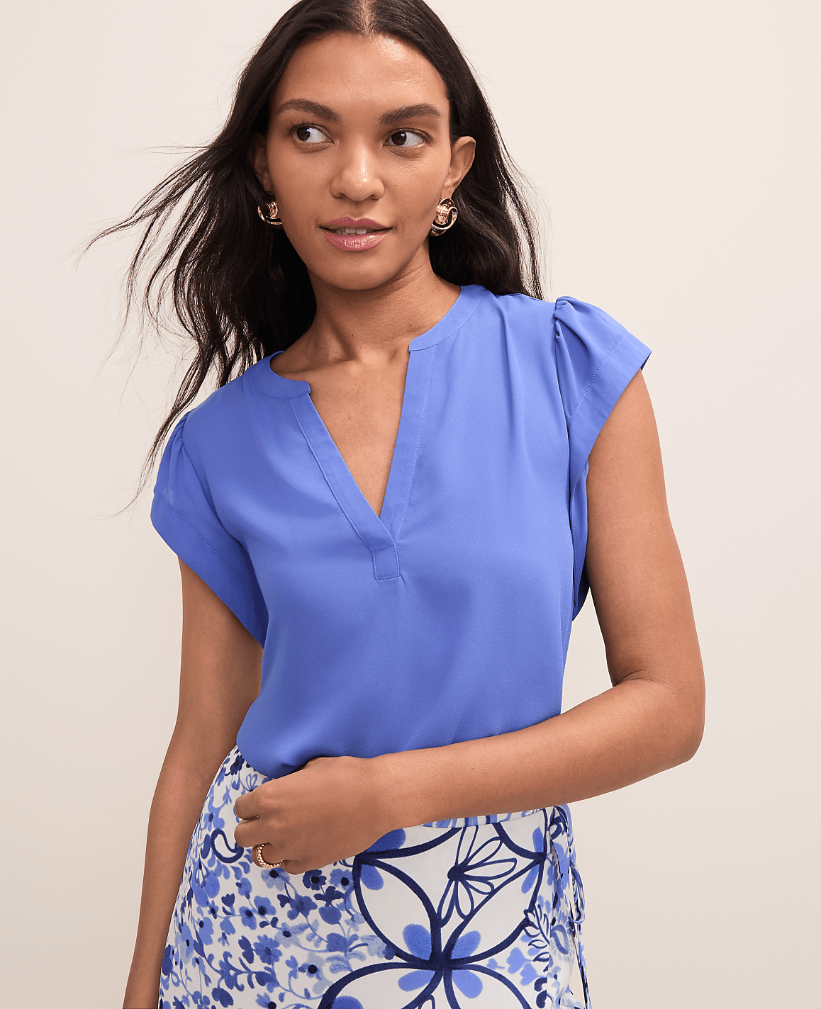 Petite Mixed Media Flutter Sleeve Top
