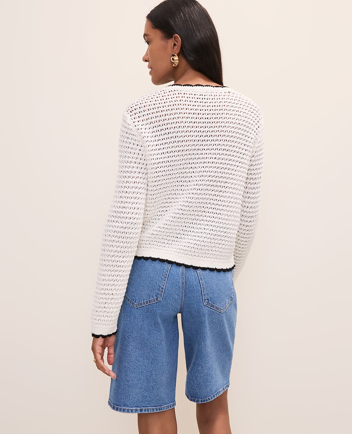 Petite Scalloped Trim Cardigan