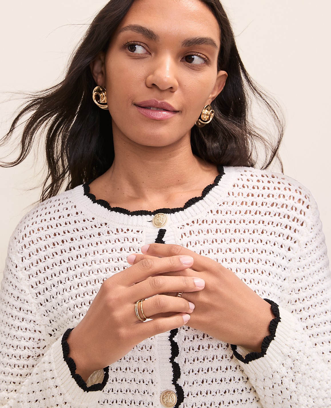 Petite Scalloped Trim Cardigan