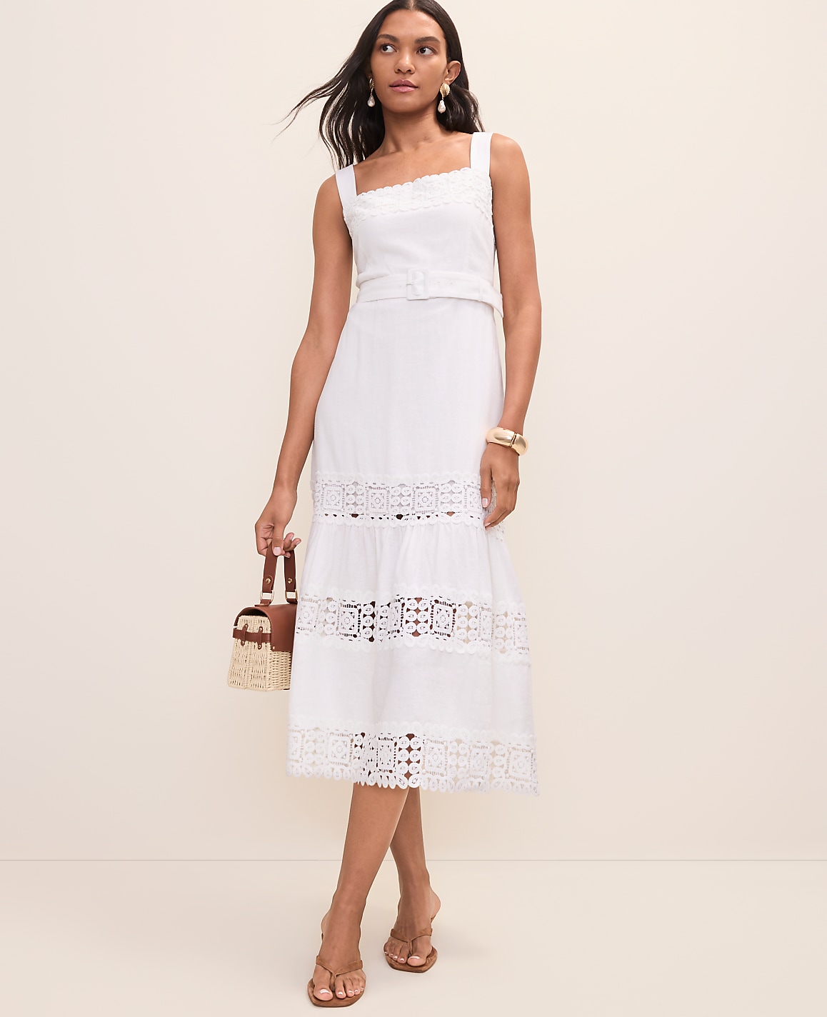 Tiered Midi Dress in Linen Blend